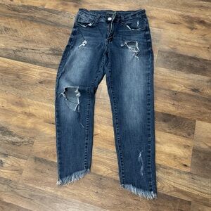Nature Frayed Hem Dark Blue Women's Boyfriend Jeans